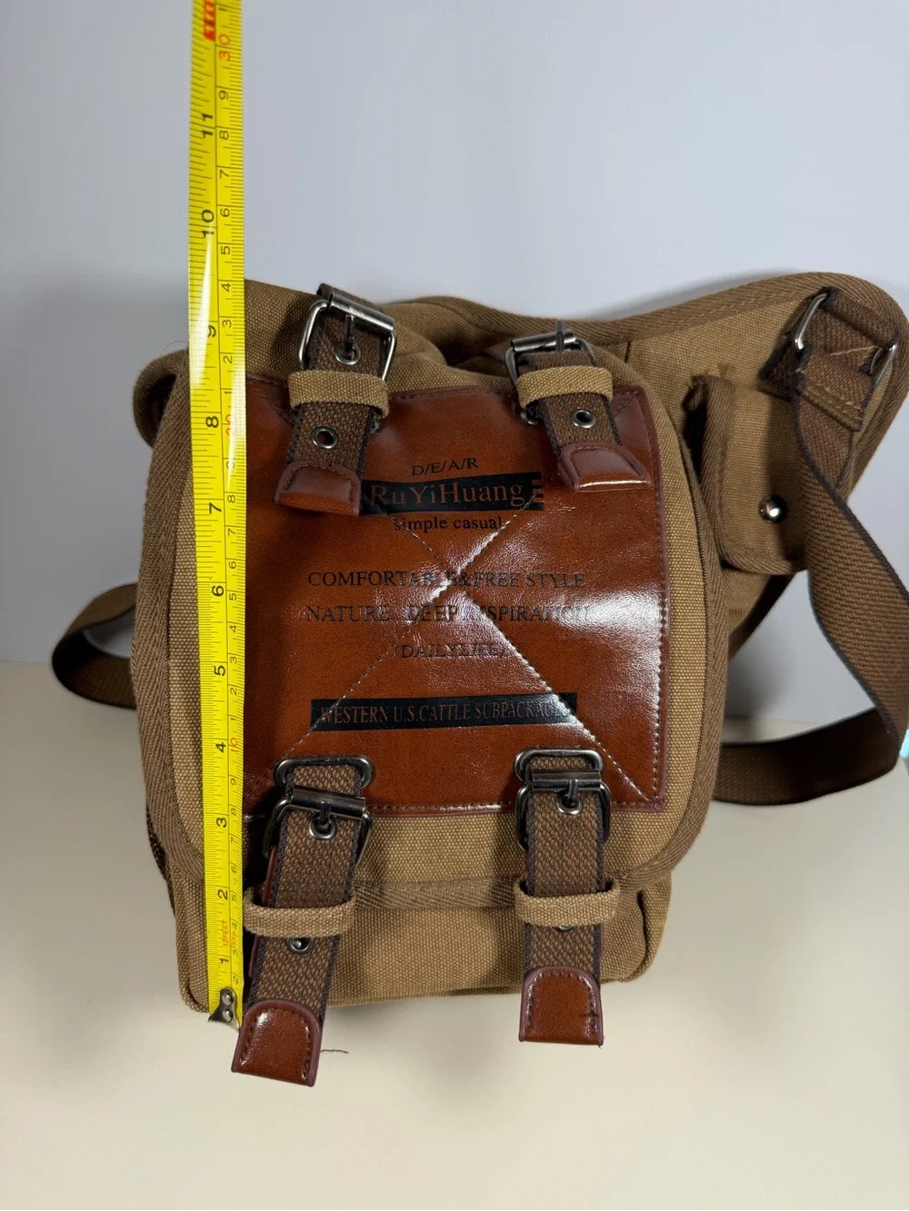 Brown Canvas Messenger Bag with Leather Trim